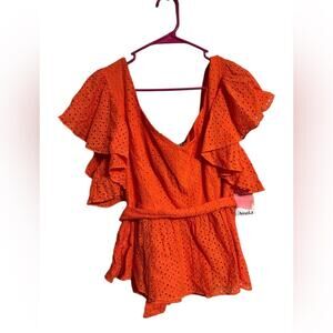 Arula Eyelet Balloon Sleeve Blouse size A or 1X Saffron Orange NWT